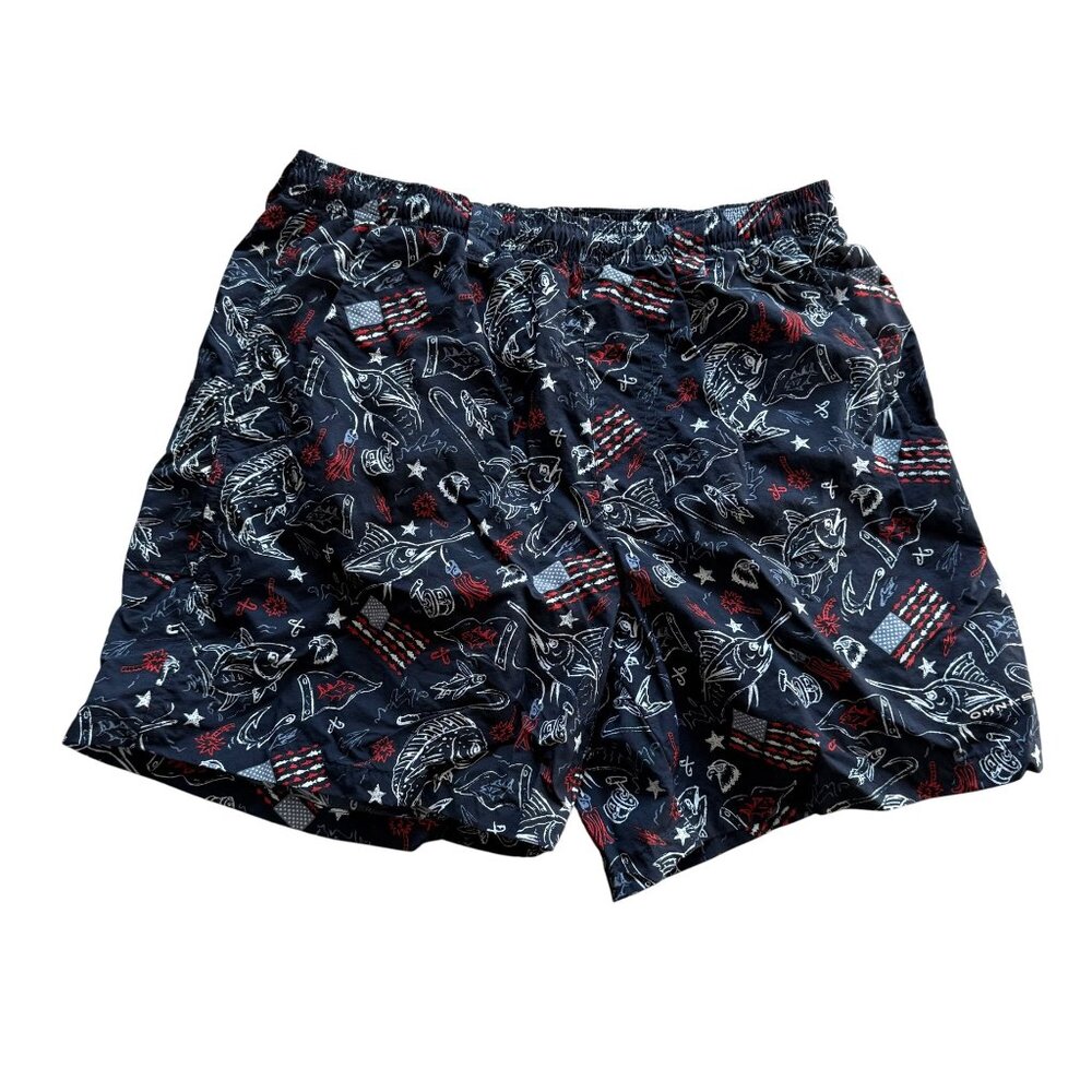 Columbia PFG Mens Swim Trunks With Patriotic Fishing Print Small